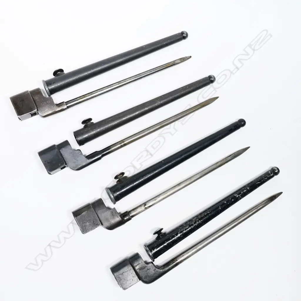 Collection of four No.4 MK II spike bayonets with scabbards. L.250mm Image 1++