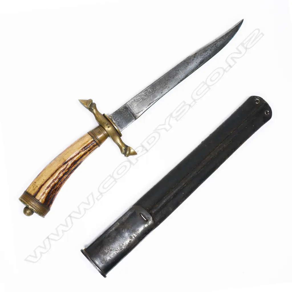 Possibly German hunting knife with horn handle. Incorrect scabbard but it fits. L.340mm Image 1++