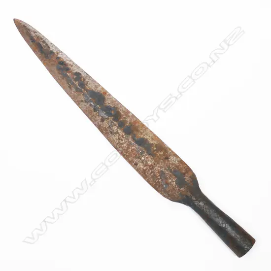 Old possibly African Zulu hand forged spear head. L.420mm