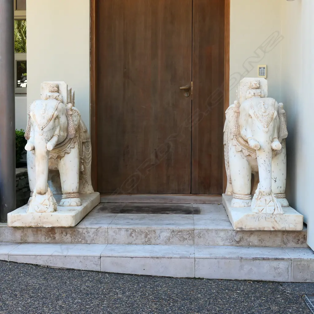 A pair of large carved marble entrance elephants Image 1++