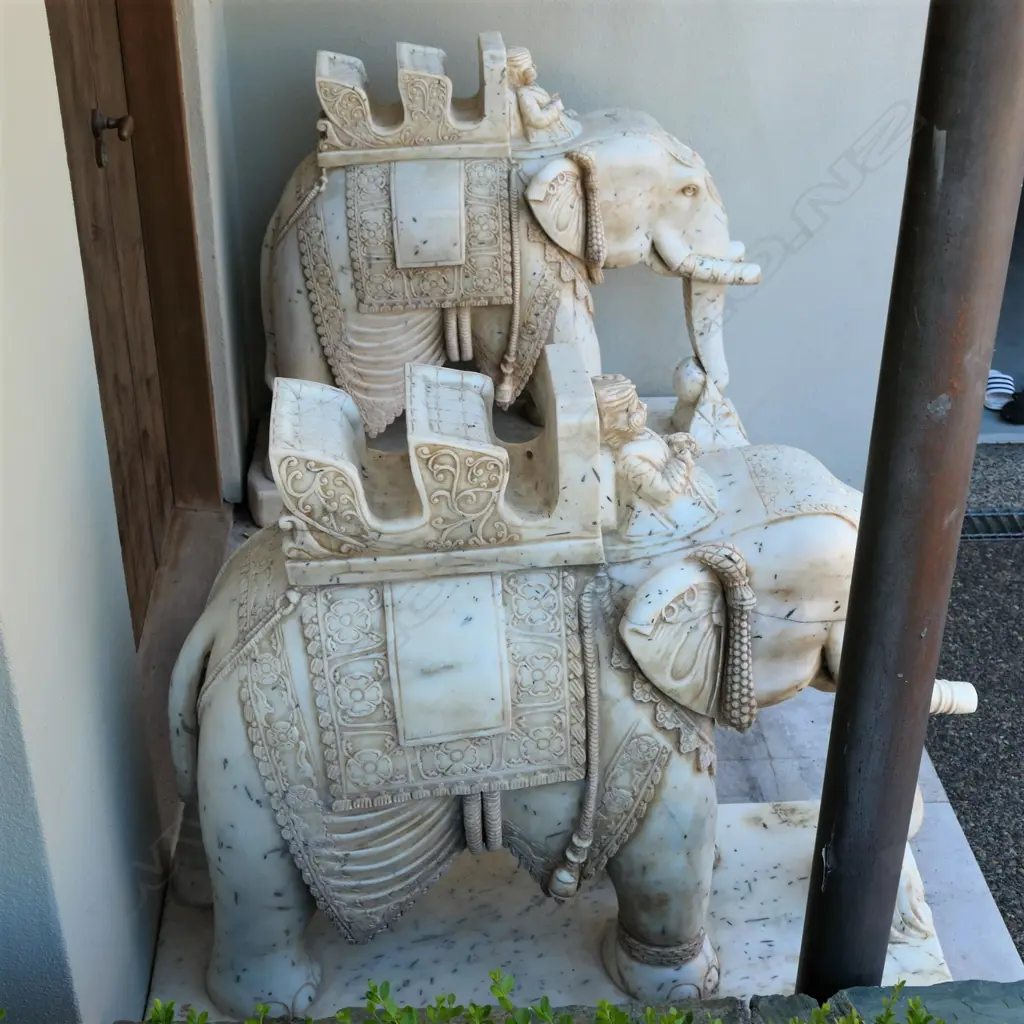 A pair of large carved marble entrance elephants Image 1++