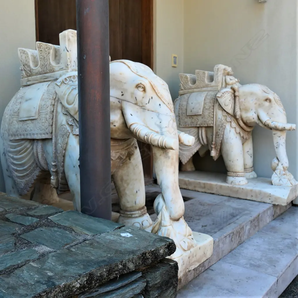 A pair of large carved marble entrance elephants Image 1++