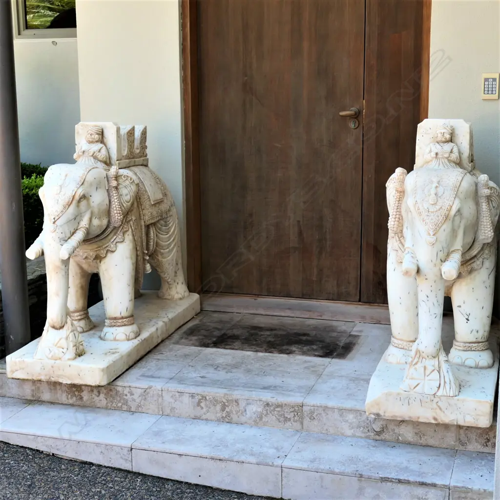 A pair of large carved marble entrance elephants Image 1++