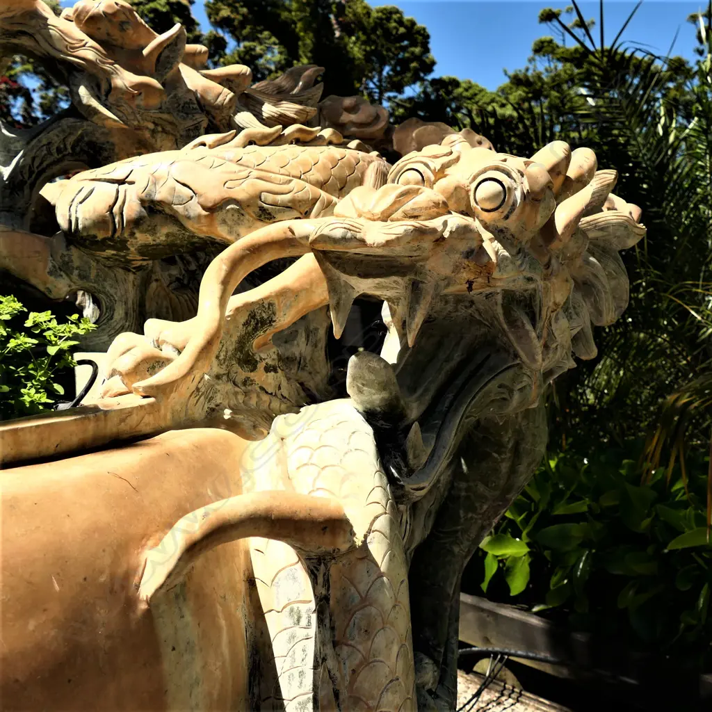 A very large and heavy carved stone Chinese dragon decorated pot Image 1++