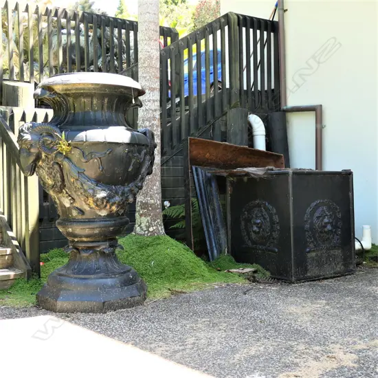 An exceptionally large classical cast iron urn (fountain) on base