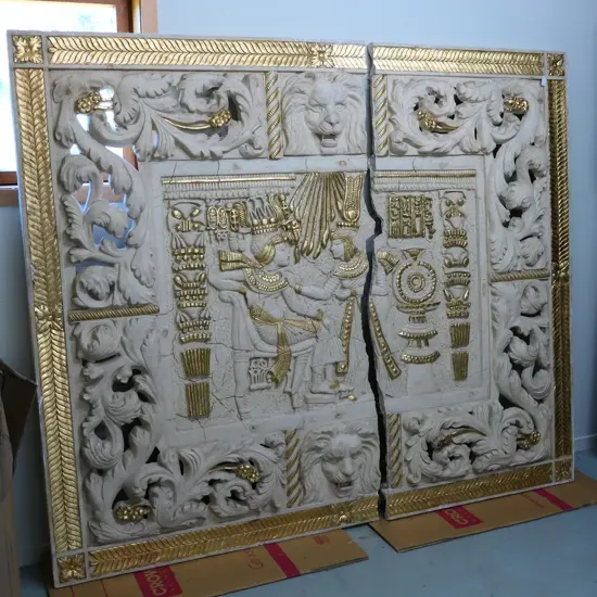 A large Egyptian style reconstituted marble/stone wall panel