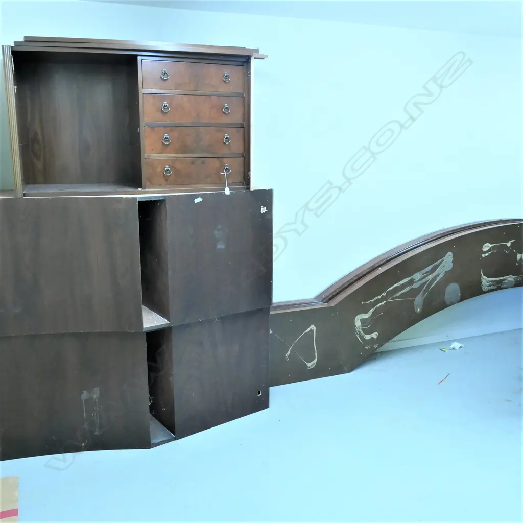 A large multi-section Queen Anne style walnut chest unit Image 1++