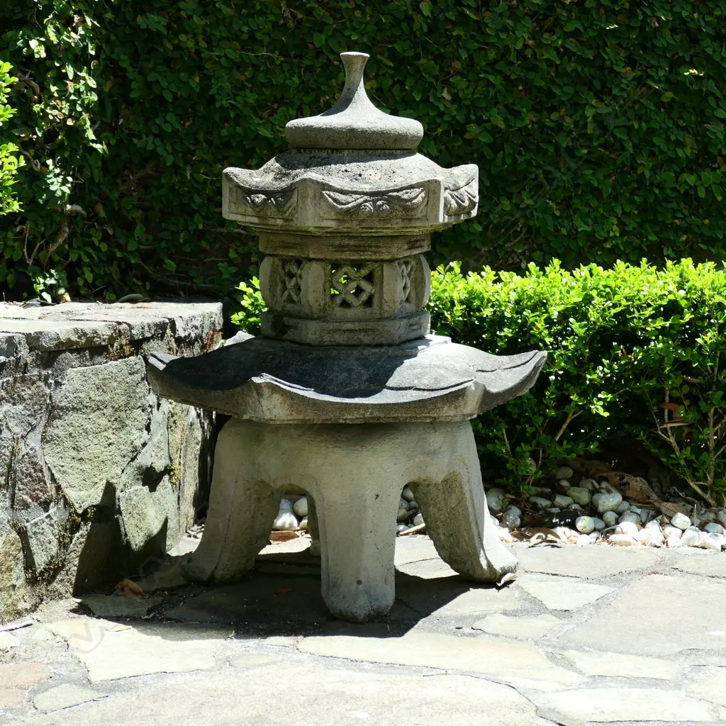A pair of concrete Chinese temple form outdoor sculptures Image 1++