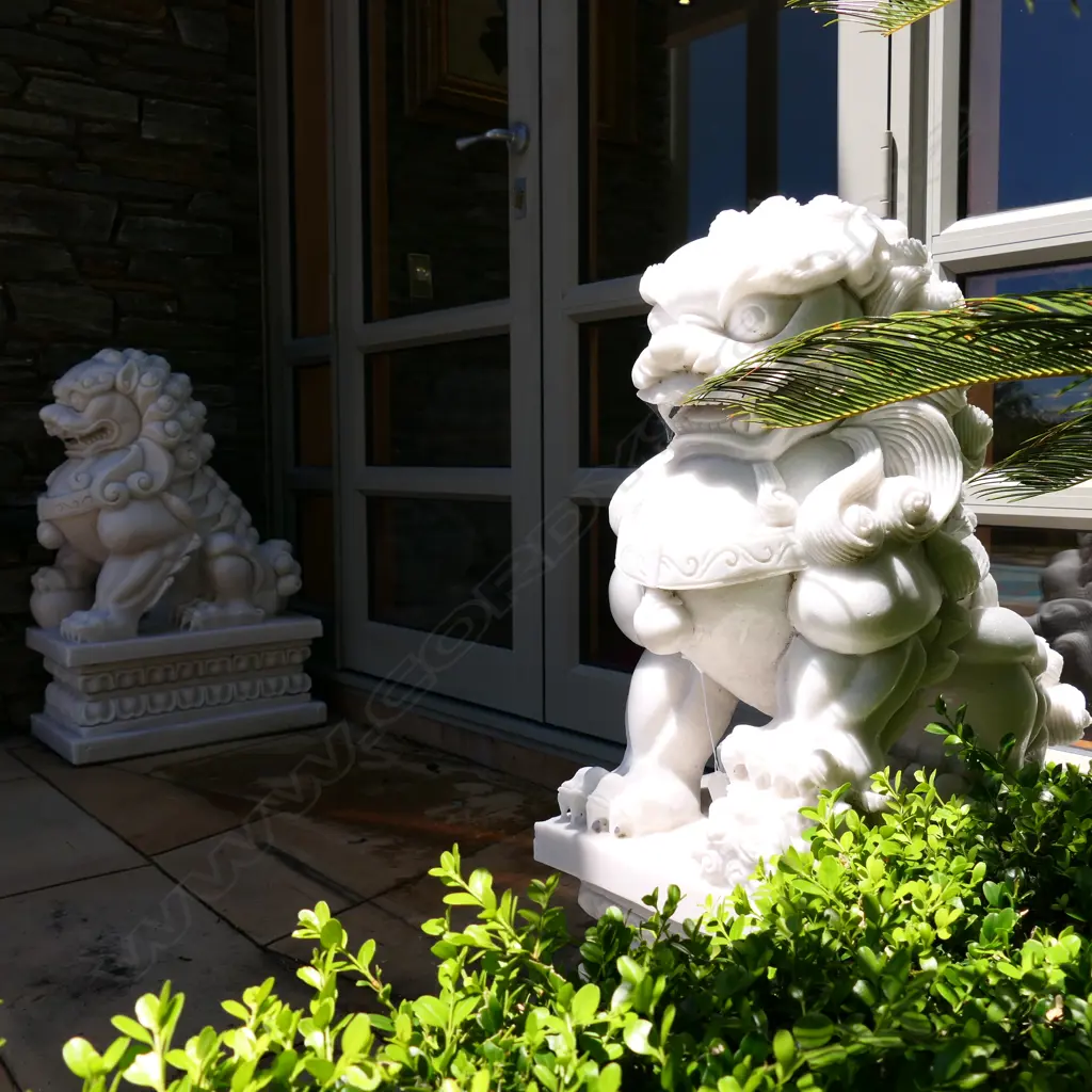 A pair Chinese carved white marble fu dogs Image 1++