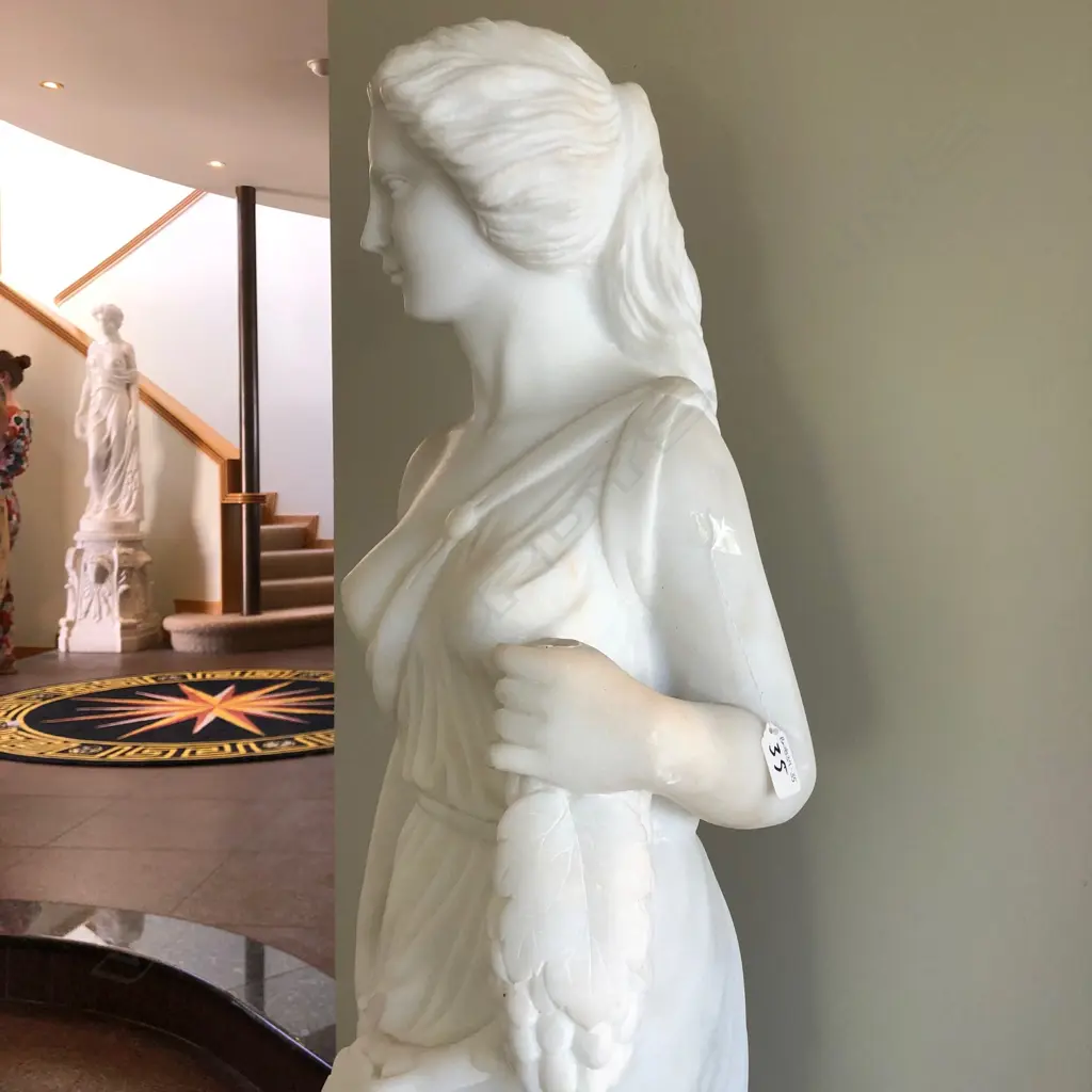 A tall classical carved white marble harvest goddess Image 1++