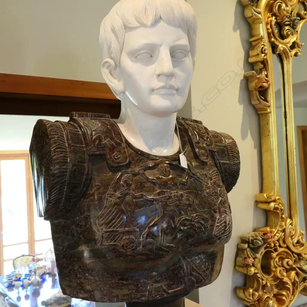 A large Roman carved marble bust of Augustus Caesar Image 1++