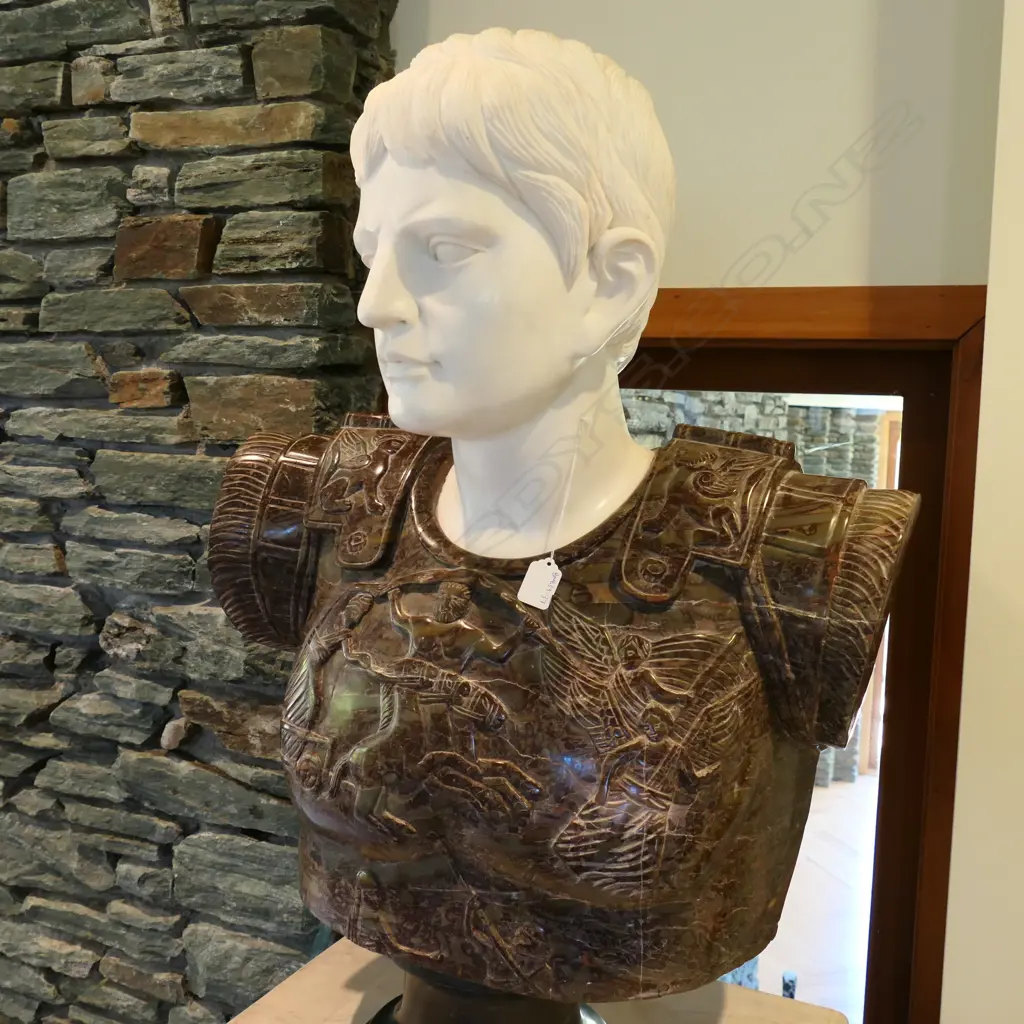 A large Roman carved marble bust of Augustus Caesar Image 1++