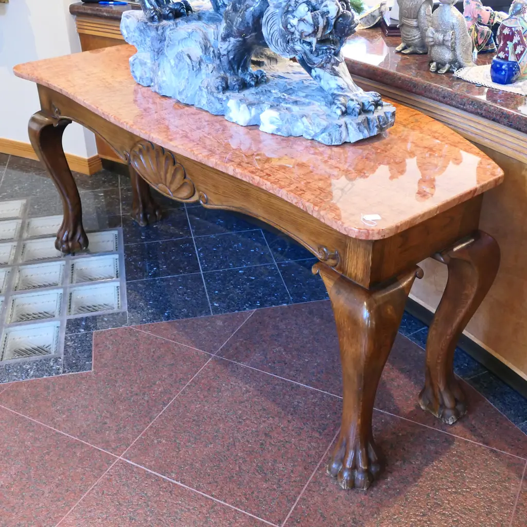 OAK AND ELM WIDE CONSOLE TABLE W/ RED MARBLE TOP W.1790MM Image 1++