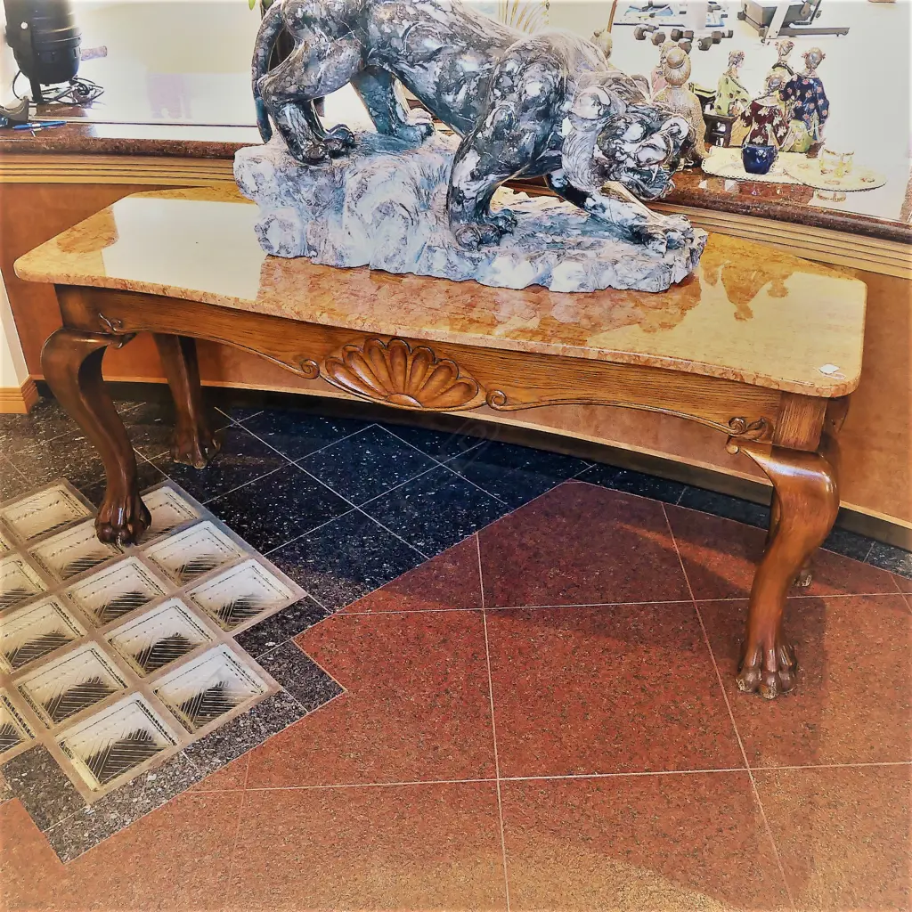 OAK AND ELM WIDE CONSOLE TABLE W/ RED MARBLE TOP W.1790MM Image 1++