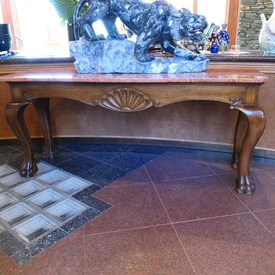 OAK AND ELM WIDE CONSOLE TABLE W/ RED MARBLE TOP W.1790MM