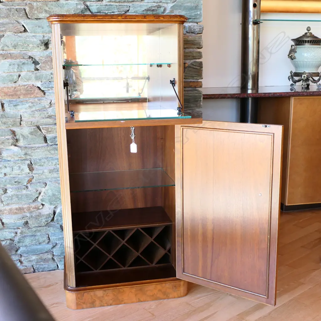 A contemporary antique style burr walnut cocktail cabinet Image 1++