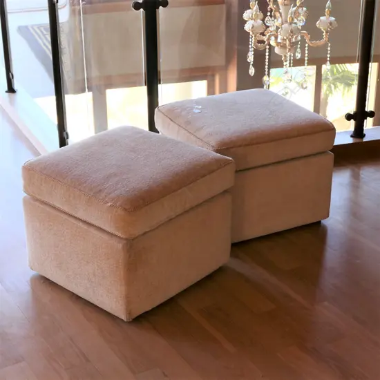 Two upholstered square ottomans