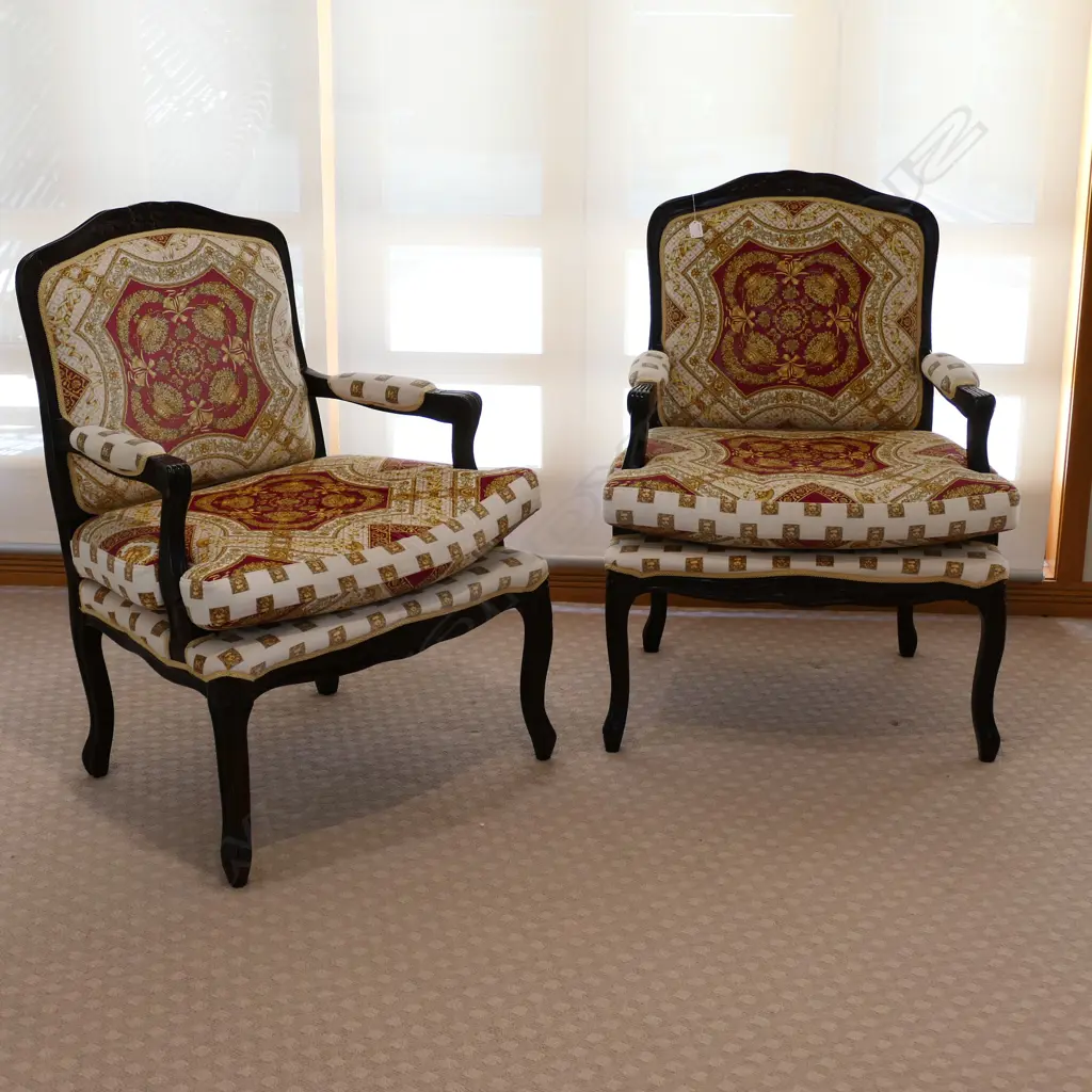 A pair French style bergère armchairs Image 1++