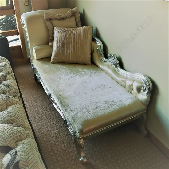 A modern antique style silvered chaise-longue