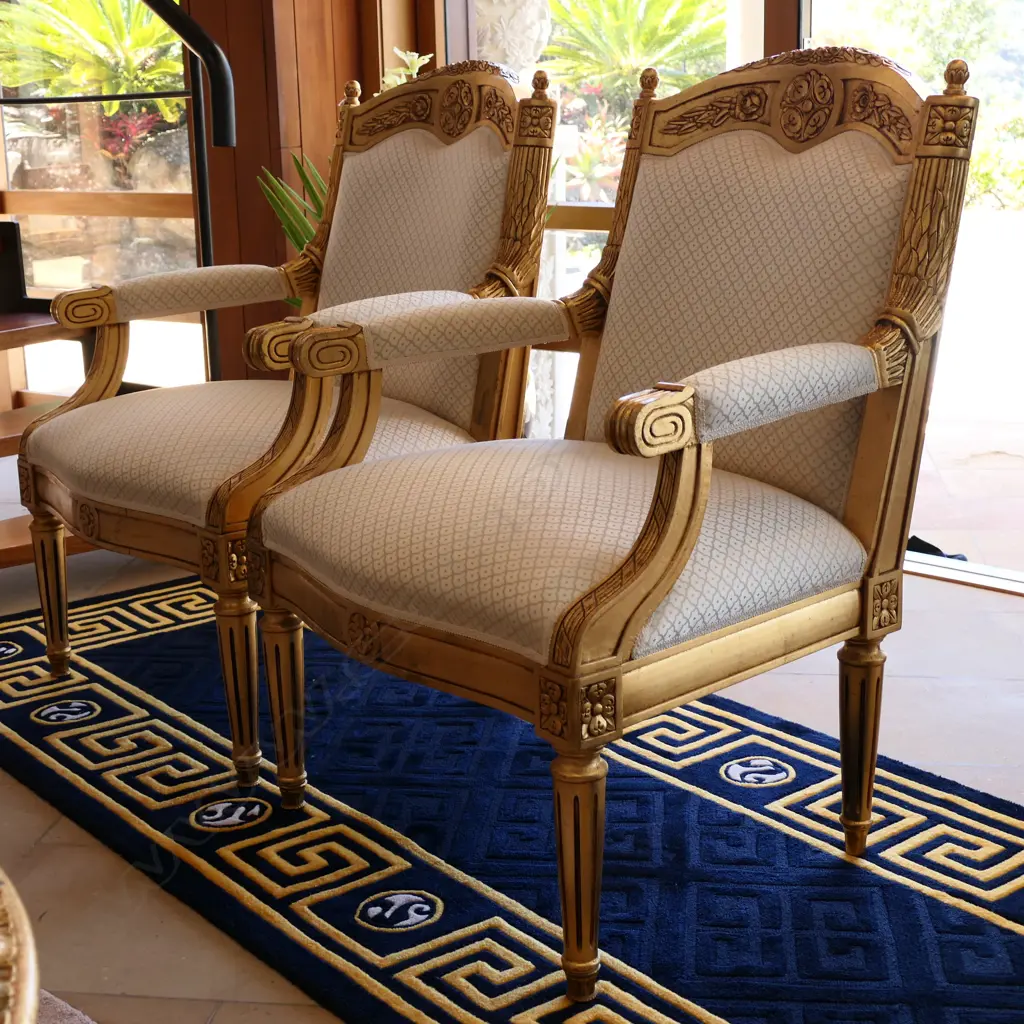 A pair French gilt style bergère large armchairs Image 1++