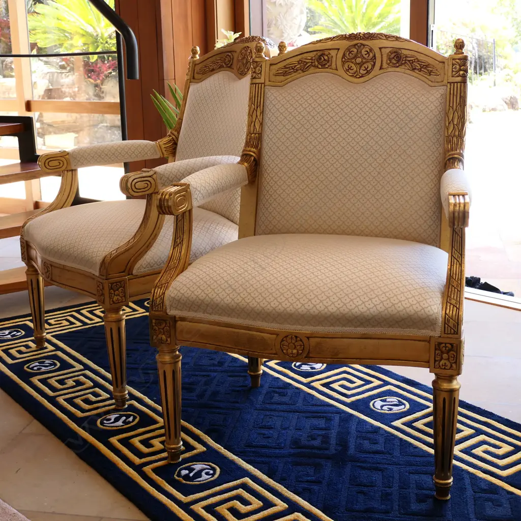 A pair French gilt style bergère large armchairs Image 1++