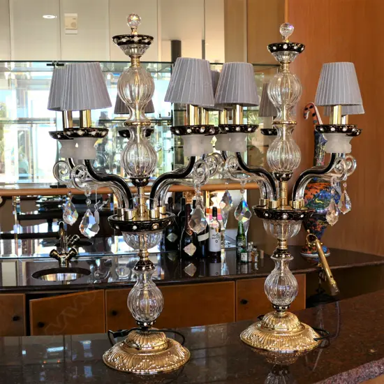 A pair large glass & gilt table candelabra