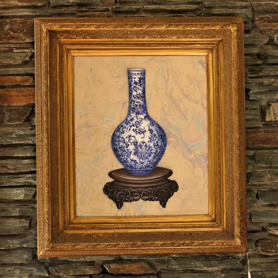 A Chinese oil on canvas b+w vase