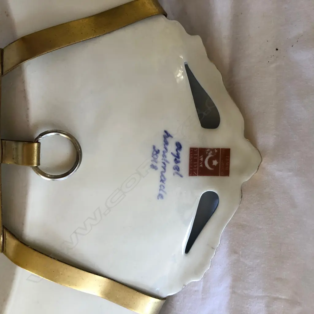 2 ITEMS; NAPOLI PORCELAIN FIGURE KNIFE SHARPENER + DISH Image 1++