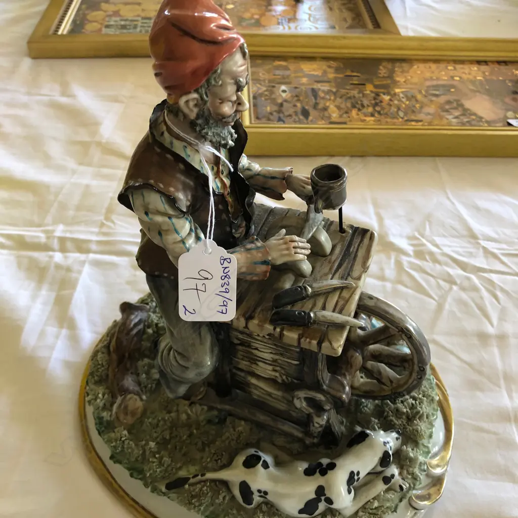 2 ITEMS; NAPOLI PORCELAIN FIGURE KNIFE SHARPENER + DISH Image 1++