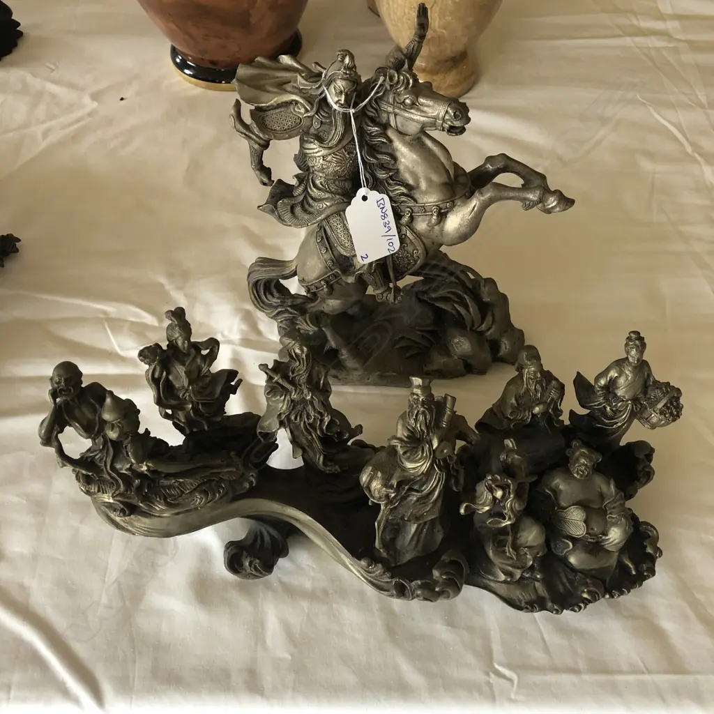 2 METAL (BRONZE?) FIGURE GROUPS; 8 IMMORTALS ON CLOUD... Image 1++