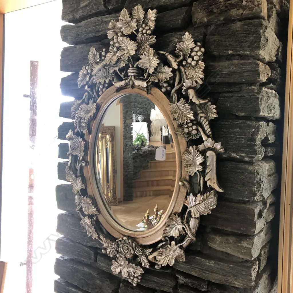 SILVERED PLASTER MIRROR WITH GRAPES H.780mm Image 1++