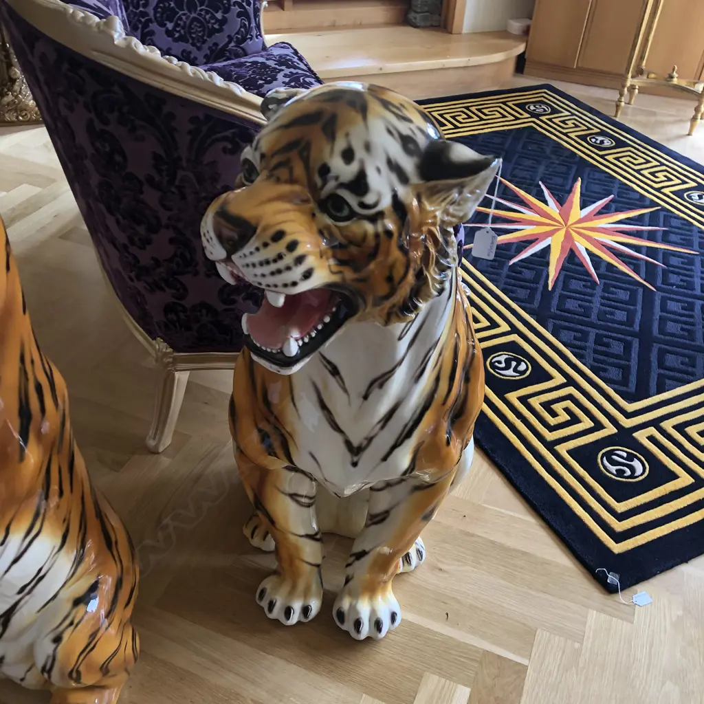 LGE CERAMIC SNARLING SEATED TIGER POSSIBLY ITALIAN H.970mm Image 1++