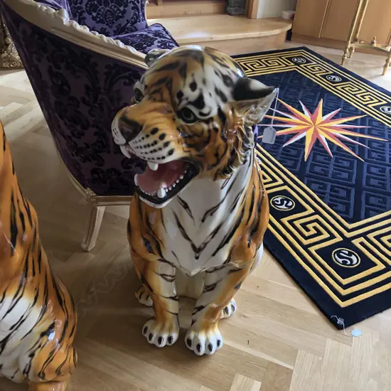 LGE CERAMIC SNARLING SEATED TIGER POSSIBLY ITALIAN H.970mm