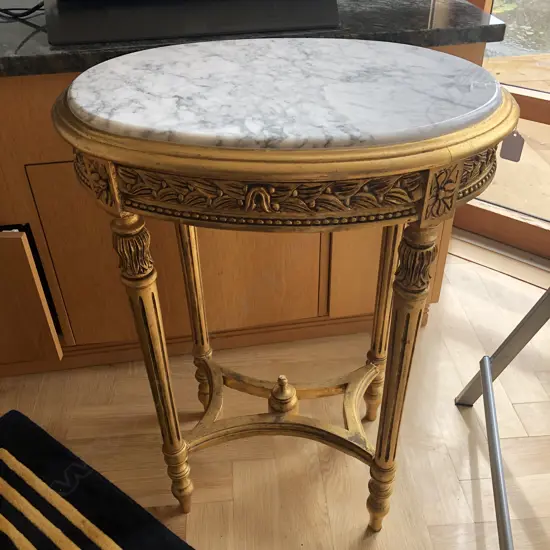 FRENCH STYLE MODERN SIDE TABLE GILT WOOD & MARBLE