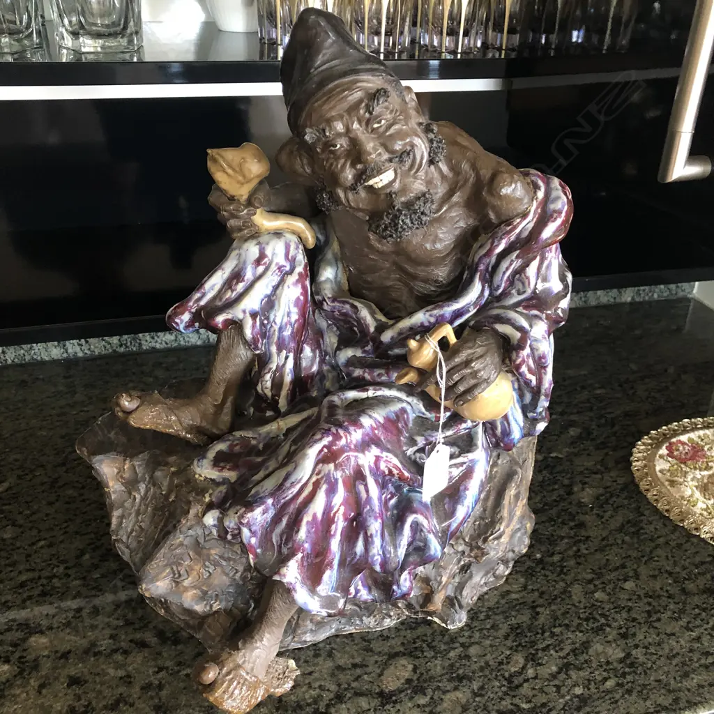 CHINESE POTTERY GLAZED FIGURE SEATED WITH PIPE... Image 1++