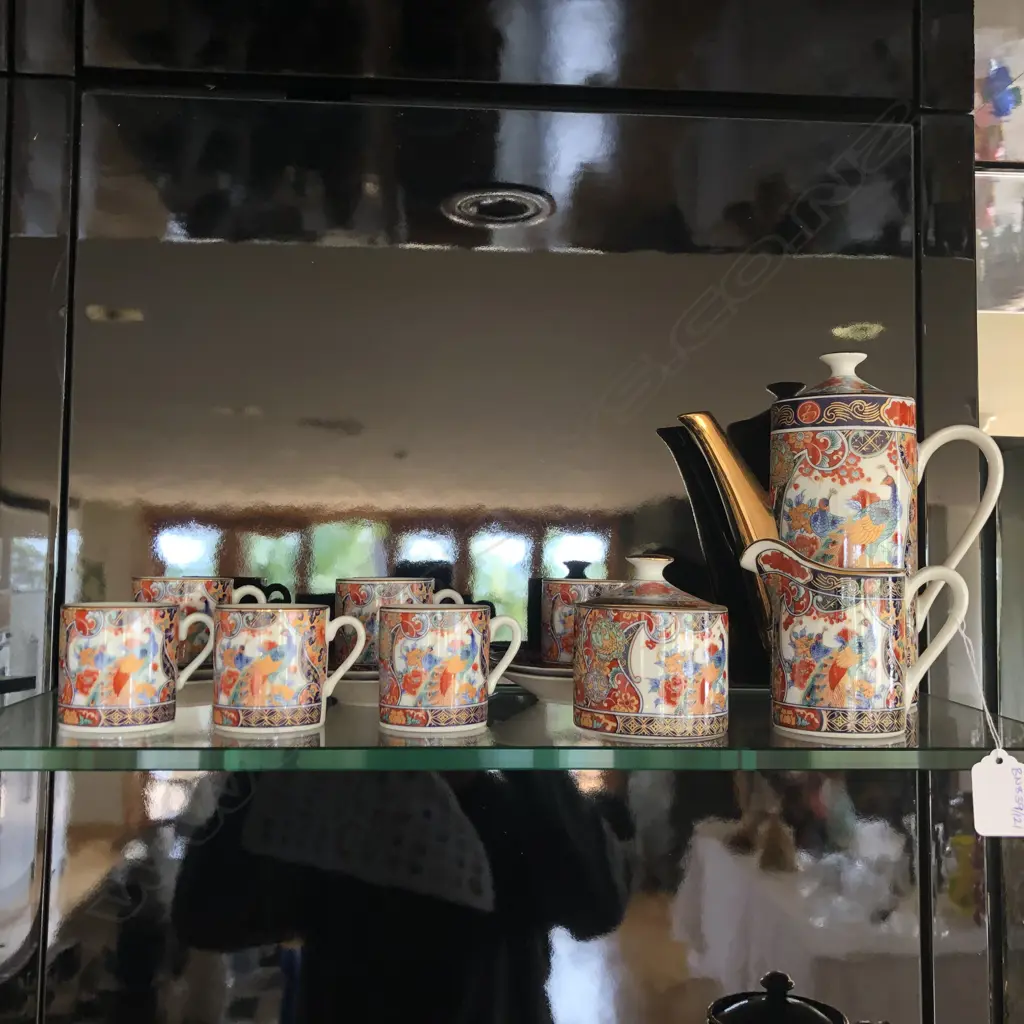 JAPANESE DEMI-TASSE COFFEE SET PEACOCK. 15 PCE Image 1++