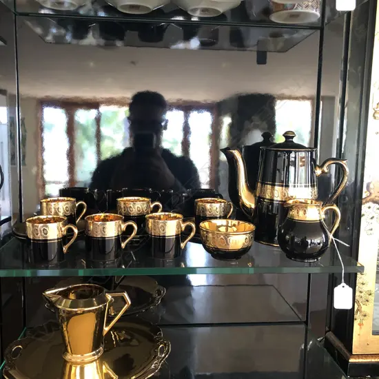 SEVRES DEMI-TASSE COFFEE SET GILT & BLACK