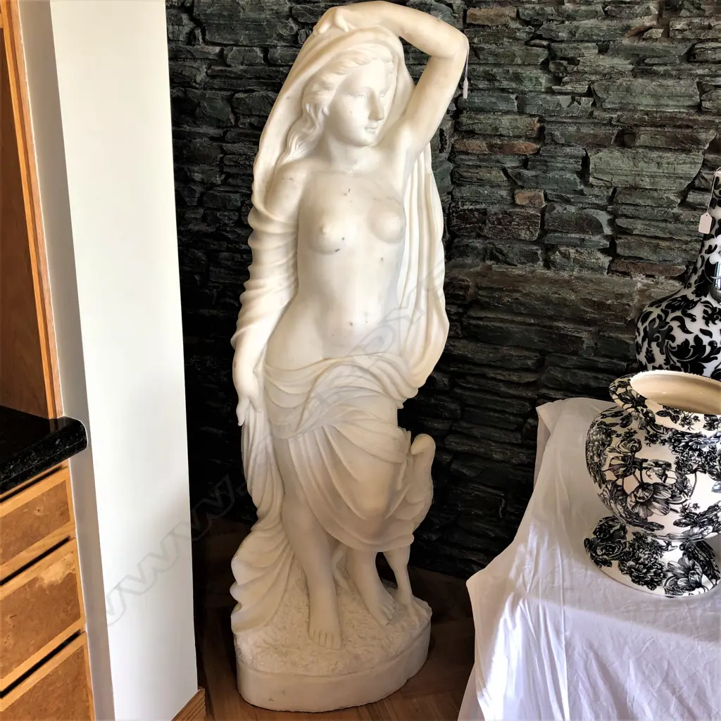CLASSICAL LGE WHITE MARBLE CARVED SEMI NAKED LADY FIGURE... Image 1++