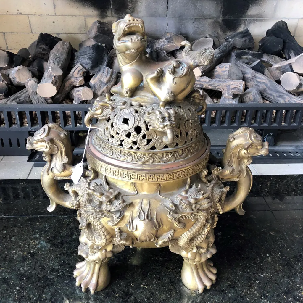 LGE GILT BRASS/BRONZE CHINESE SENSOR FU DOG... Image 1++