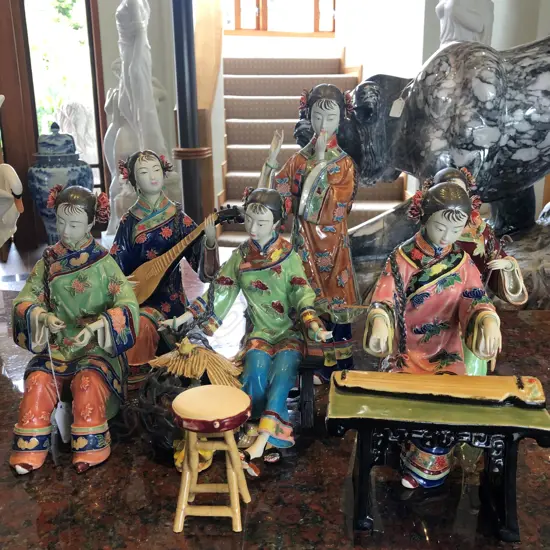 6 CHINESE POTTERY GLAZED LADIES MINOR DAMAGE TALLEST H.310mm