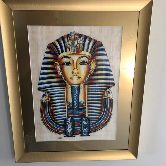 EGYPTIAN MODERN FRAMED ARTWORK 'A&M' IN GILT FRAME, 440 X 340MM