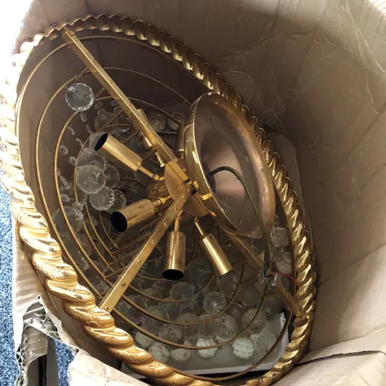 LGE GILT BRASS ROUND CEILING LIGHT CONCENTRIC RING DROPS