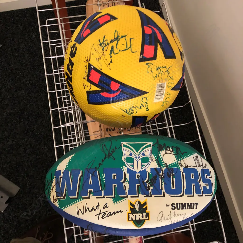 2 SIGNED SPORTS BALLS: WARRIORS & MITRE Image 1++