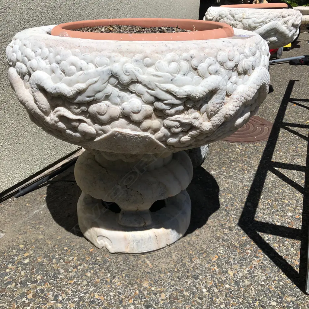 PR LGE CARVED MARBLE URNS DRAGON CARVED Image 1++