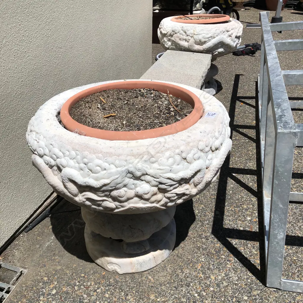PR LGE CARVED MARBLE URNS DRAGON CARVED Image 1++