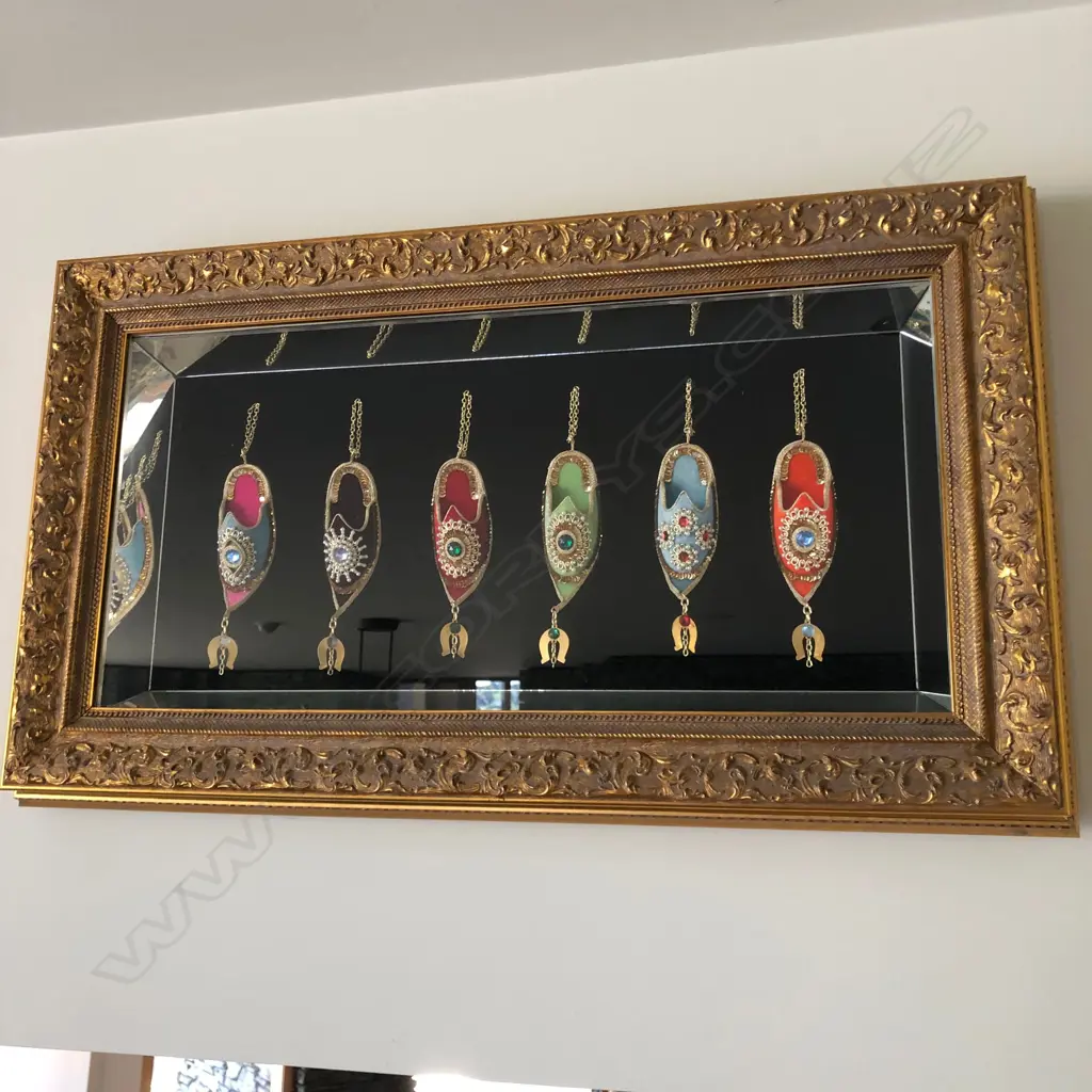 6 FANCY INDIAN SHOES FRAMED UNDER GLASS Image 1++