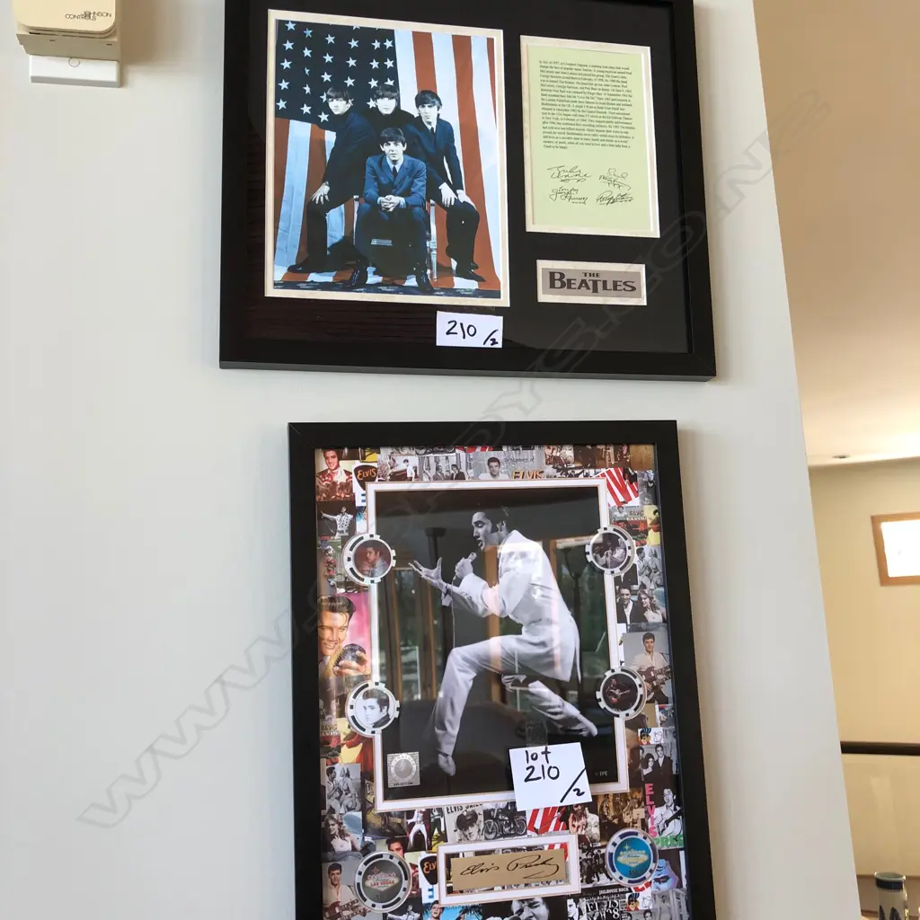 2 FRAMED MUSICAL MEMORIALS BEATLES & ELVIS Image 1++