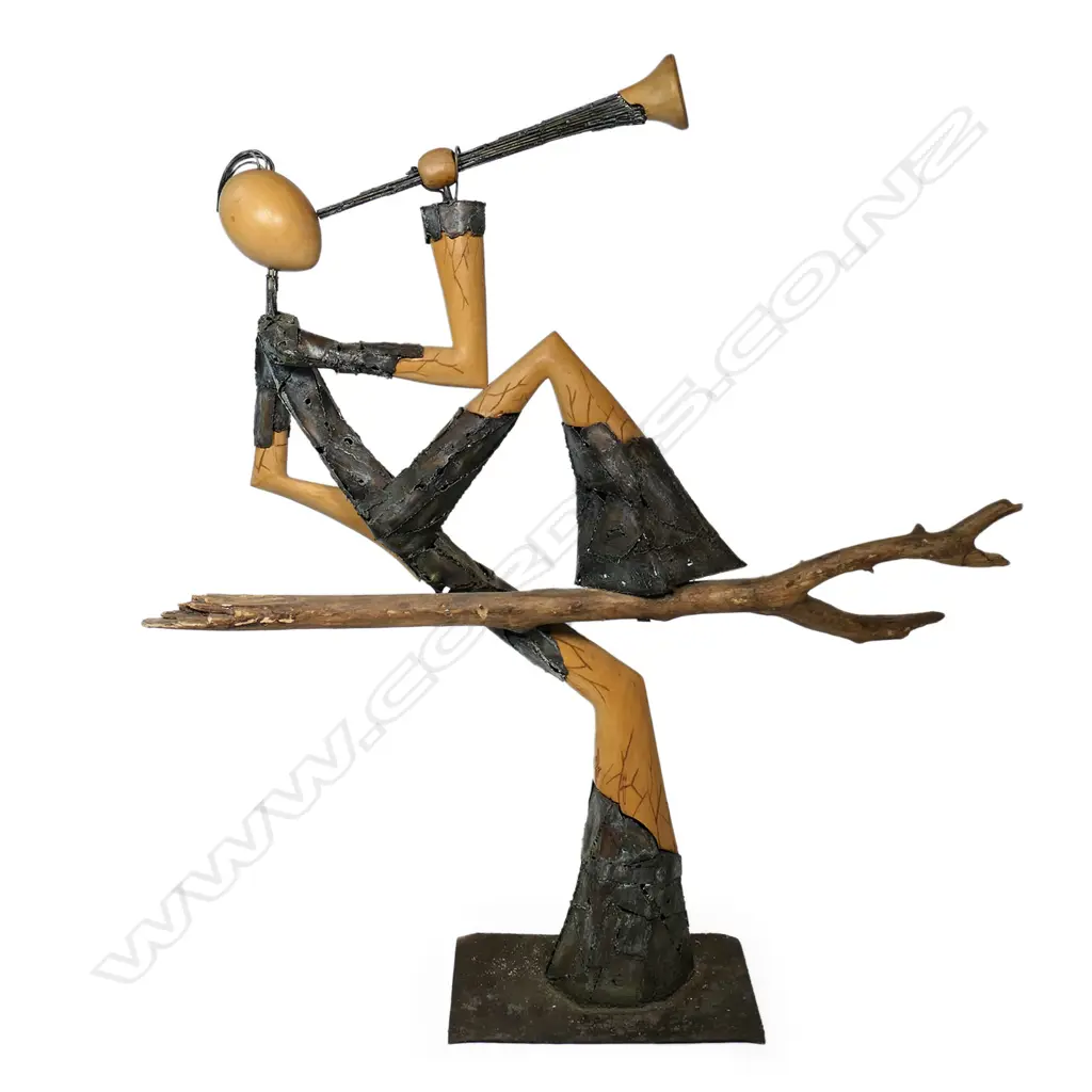 Jean-François André (France, b.1960) , Don Pierrot de la Lune,  iron & tulip tree wood sculpture. Pd. $7000 Image 1++