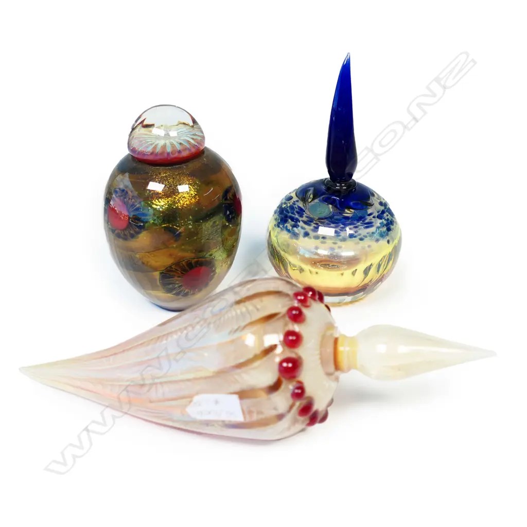 Three Richard Clements attributed art glass scent bottles, Image 1++