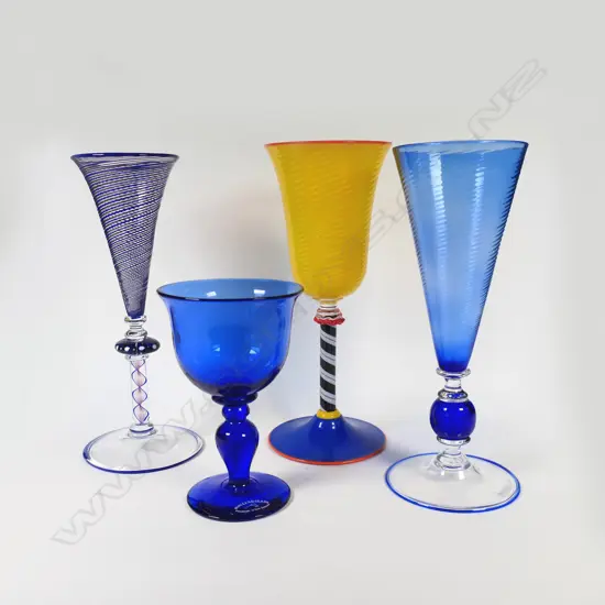 Four art glass coloured goblets,